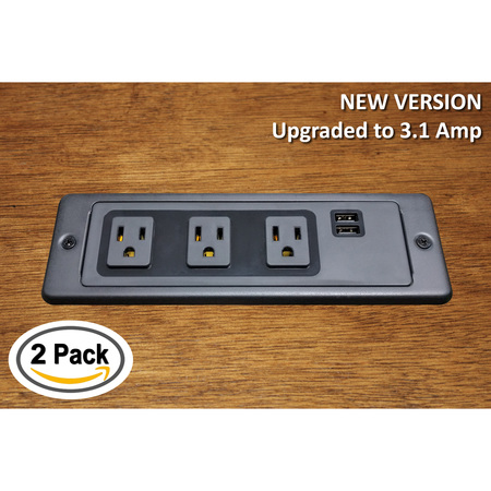 ELECTRIDUCT In/On-Desk/UnderTable Power Center(3 Power, 2 USB)- Black PDC-SW-3P-2USB-ID-2PK